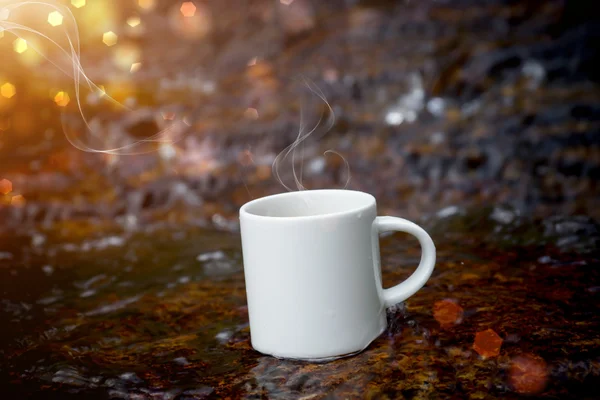 Прохолодні напої та кава на каменях восени . — стокове фото