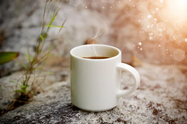 Refreshments and coffee on the rocks at the falls. — Stock Photo, Image