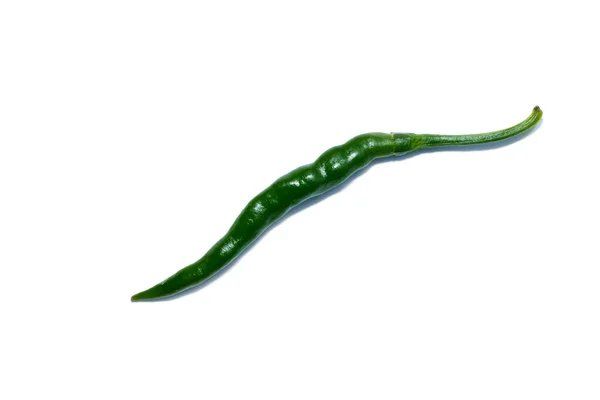 Close Long Green Chili Chilli Pepper White Background Scientific Name — Stock Photo, Image