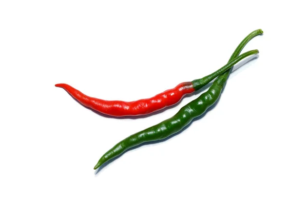 Close Red Green Chili Chilli Pepper White Background Soft Shadow — Stock Photo, Image