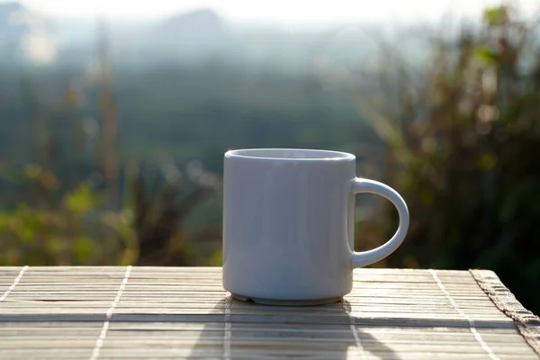 Caneca Café Pôr Sol Com Fundo Borrado — Fotografia de Stock