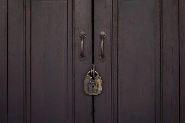 Wooden Door Antique Key — Stock Photo, Image