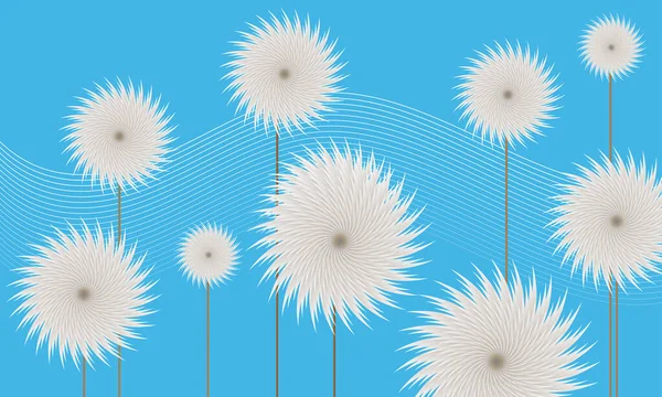 Abstrakte Weiße Blume Mit Wellenlinie Auf Blauem Hintergrund — Stockvektor