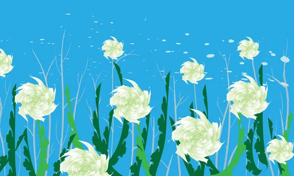 Abstract Green Flower Leaf Blue Background — ストックベクタ