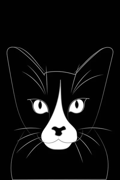 Аннотация Черной Кошки Белым Лицом Черном Фоне — стоковый вектор