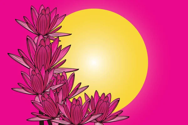 Resumen Flores Lirio Agua Rosa Con Círculo Amarillo Sobre Fondo — Vector de stock