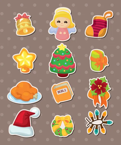 Cute cartoon Christmas element stickers — Stock Vector