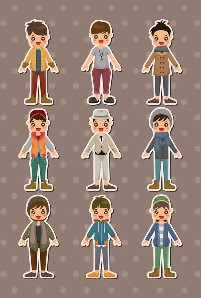 Cartoon charmante jonge man stickers — Stockvector