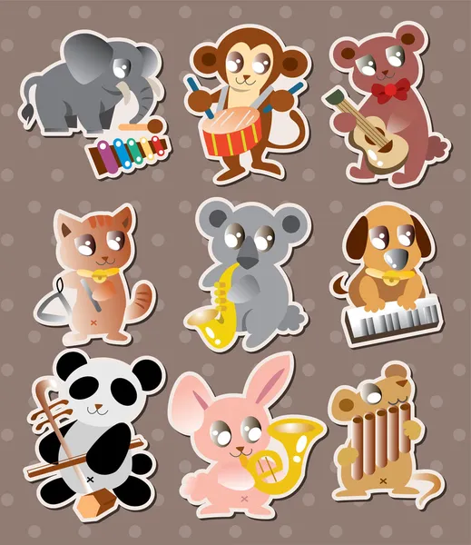 Animal play music stickers — Stock Vector