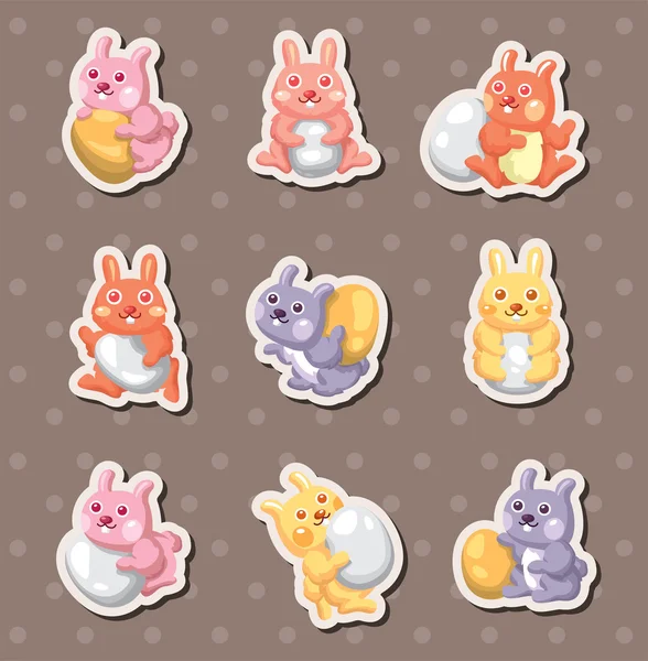 Desenhos animados Páscoa coelho e ovos adesivos — Vetor de Stock