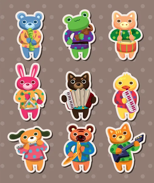 Animal play music stickers — Stock Vector