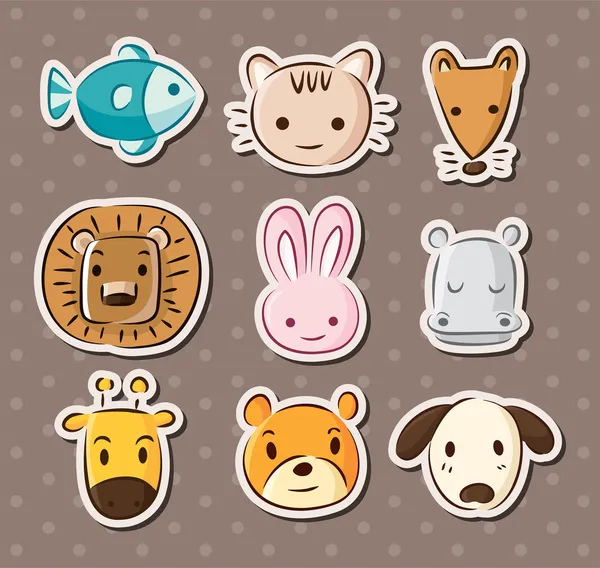 Cute animal face stickers — Stock Vector