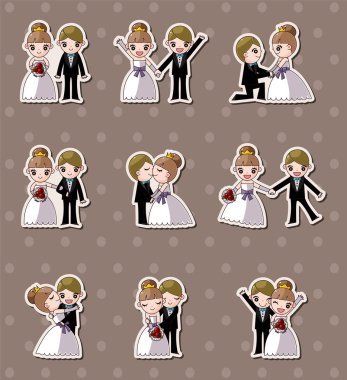 Düğün, damat ve gelin çıkartmaları kümesi