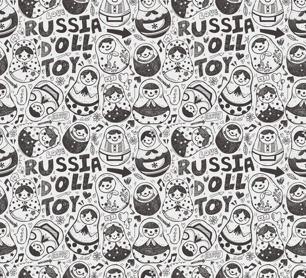 Bezešvé doodle Ruská panenka vzor — Stockový vektor