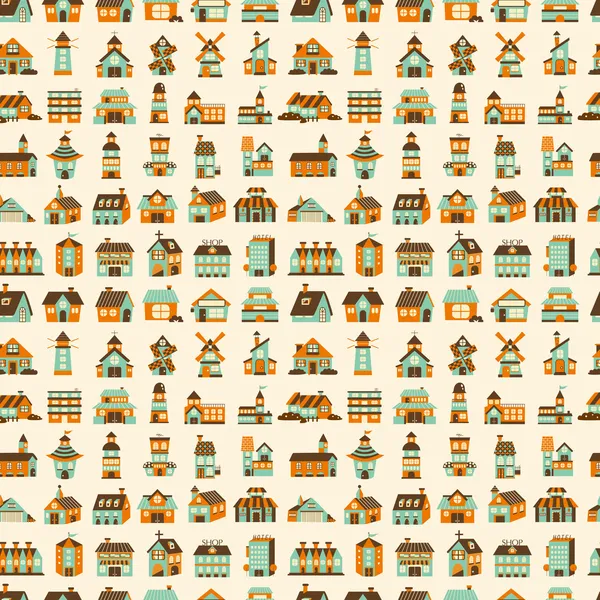 Seamless retro house pattern — Stock Vector