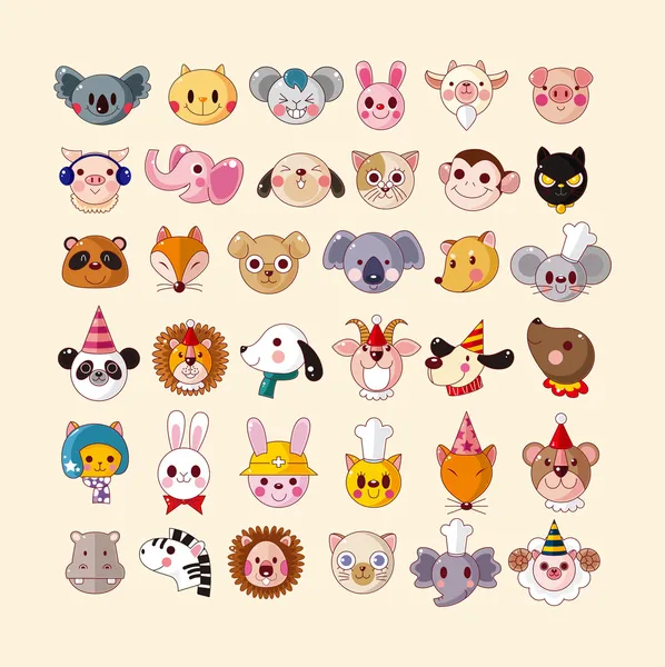 Conjunto de iconos de cara animal — Vector de stock