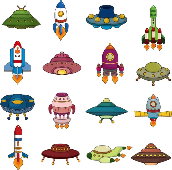 Set van ufo raket pictogrammen — Stockvector