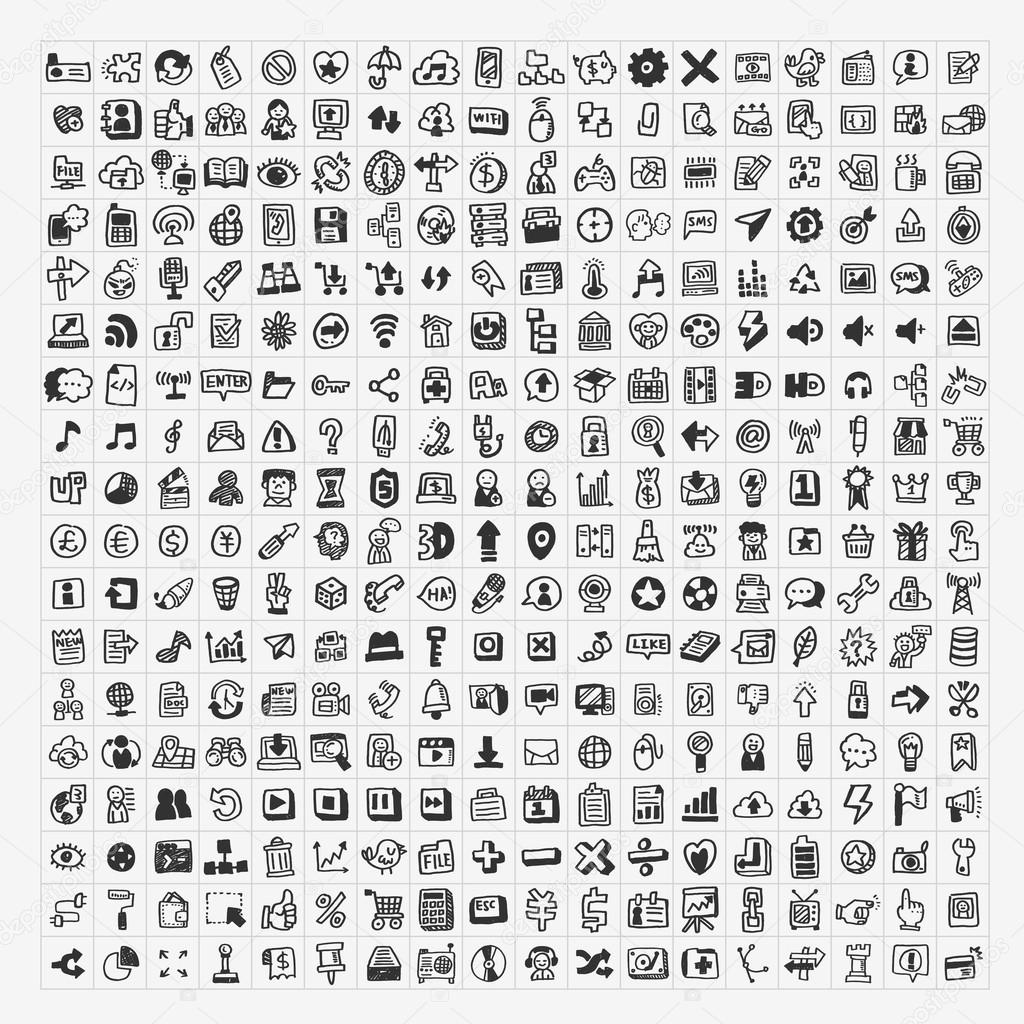 100 doodle web icons set