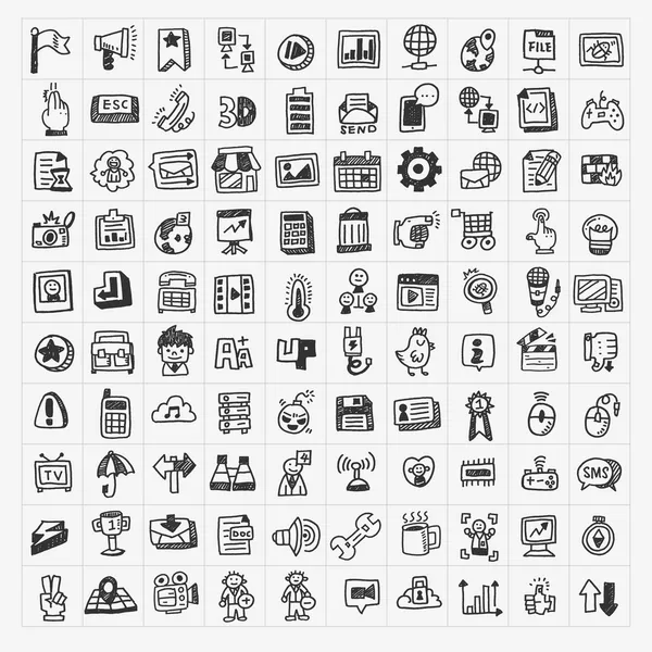 100 doodle web icons set — Stock Vector