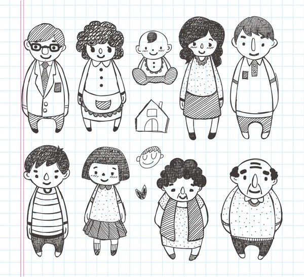 Icônes de la famille doodle — Image vectorielle