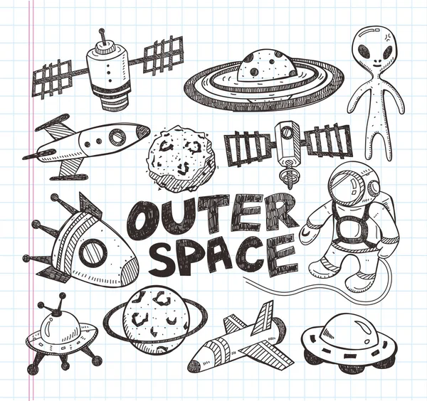 Icone degli elementi spaziali doodle — Vettoriale Stock