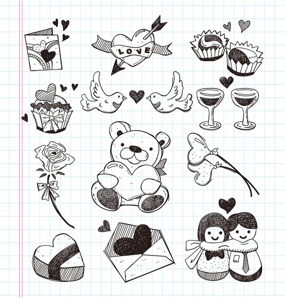 Doodle love ikony — Stockový vektor