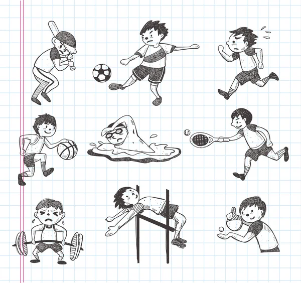 Doodle sportovní hráče ikony — Stockový vektor
