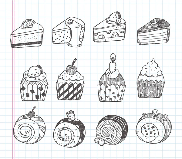 Doodle cupcake εικονίδια — Διανυσματικό Αρχείο