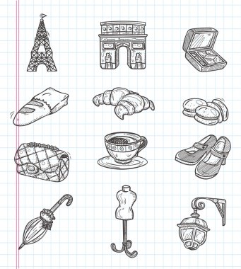 Paris öğe simgeleri doodle