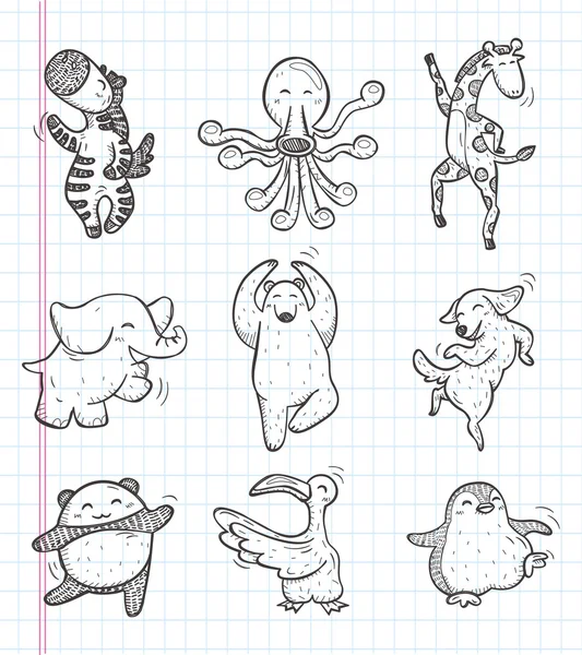 Doodle állat-dance ikonok — Stock Vector