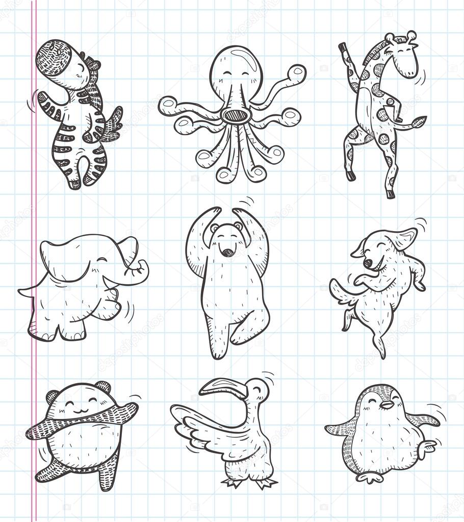 doodle animal dance icons