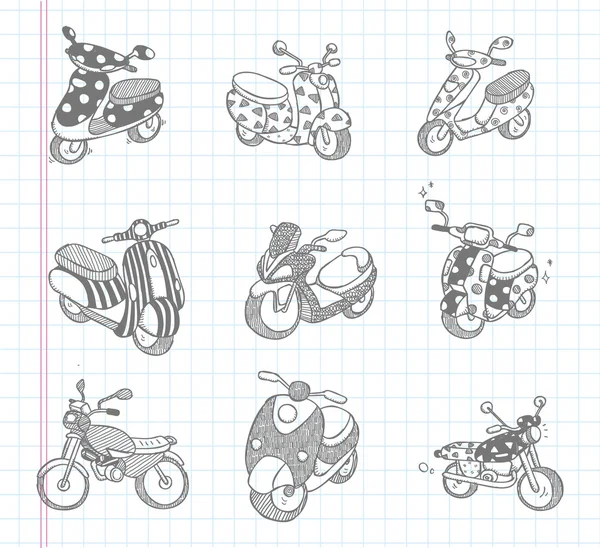 Ícones da motocicleta doodle — Vetor de Stock