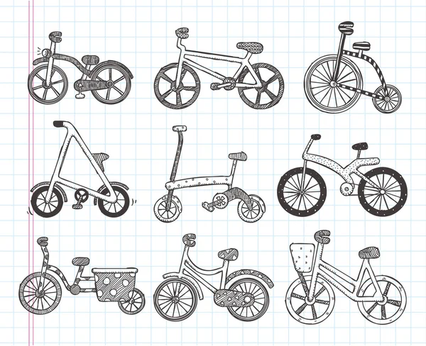 Doodle-Fahrrad-Ikonen — Stockvektor