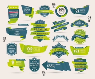 retro şeritler ve etiketleri, origami afiş kümesi