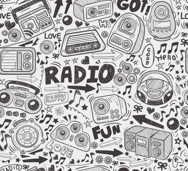 Sömlös doodle radio mönster — Stock vektor