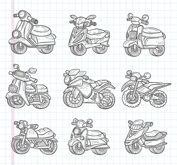 Doodle motorkerékpár ikonok — Stock Vector