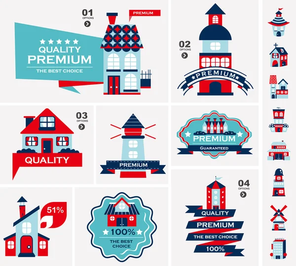 Set de etiquetas de casa retro — Vector de stock