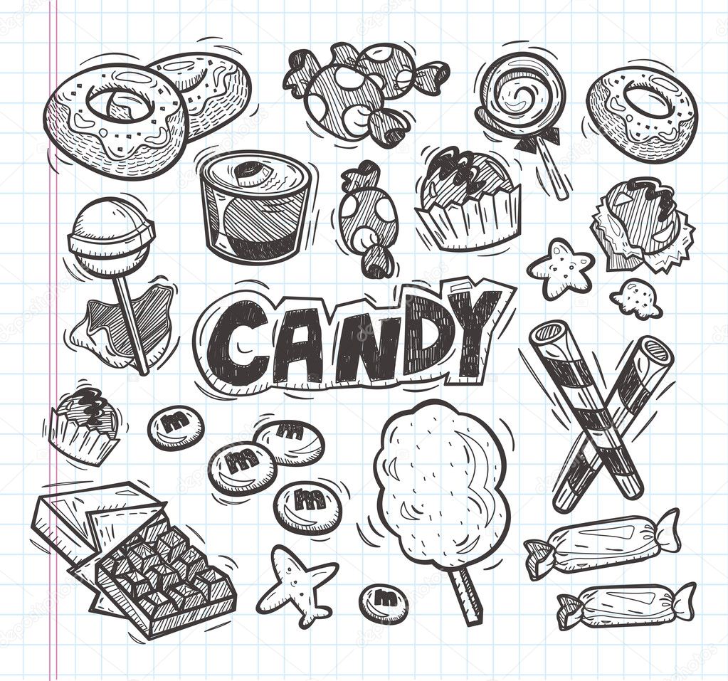 set of doodle candy icons