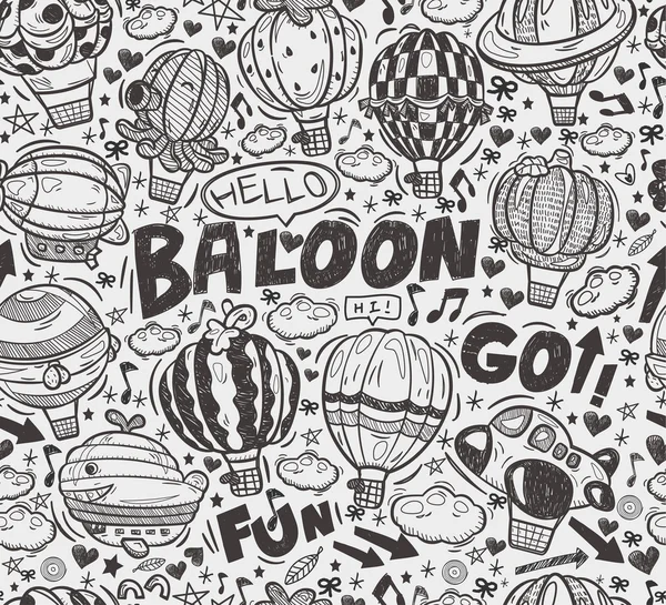 Seamless doodle hot air balloon pattern — Stock Vector