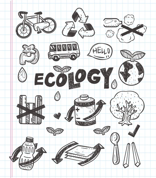 Doodle ecologie pictogrammen — Stockvector