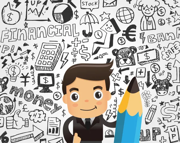 Empresário e doodle business element background —  Vetores de Stock