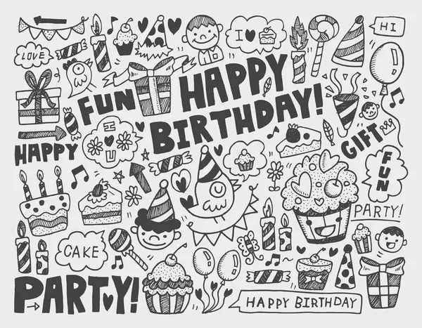 Doodle Fondo de fiesta de cumpleaños Vector De Stock