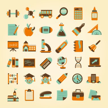 Retro eğitim simgeler kümesi, geri okula