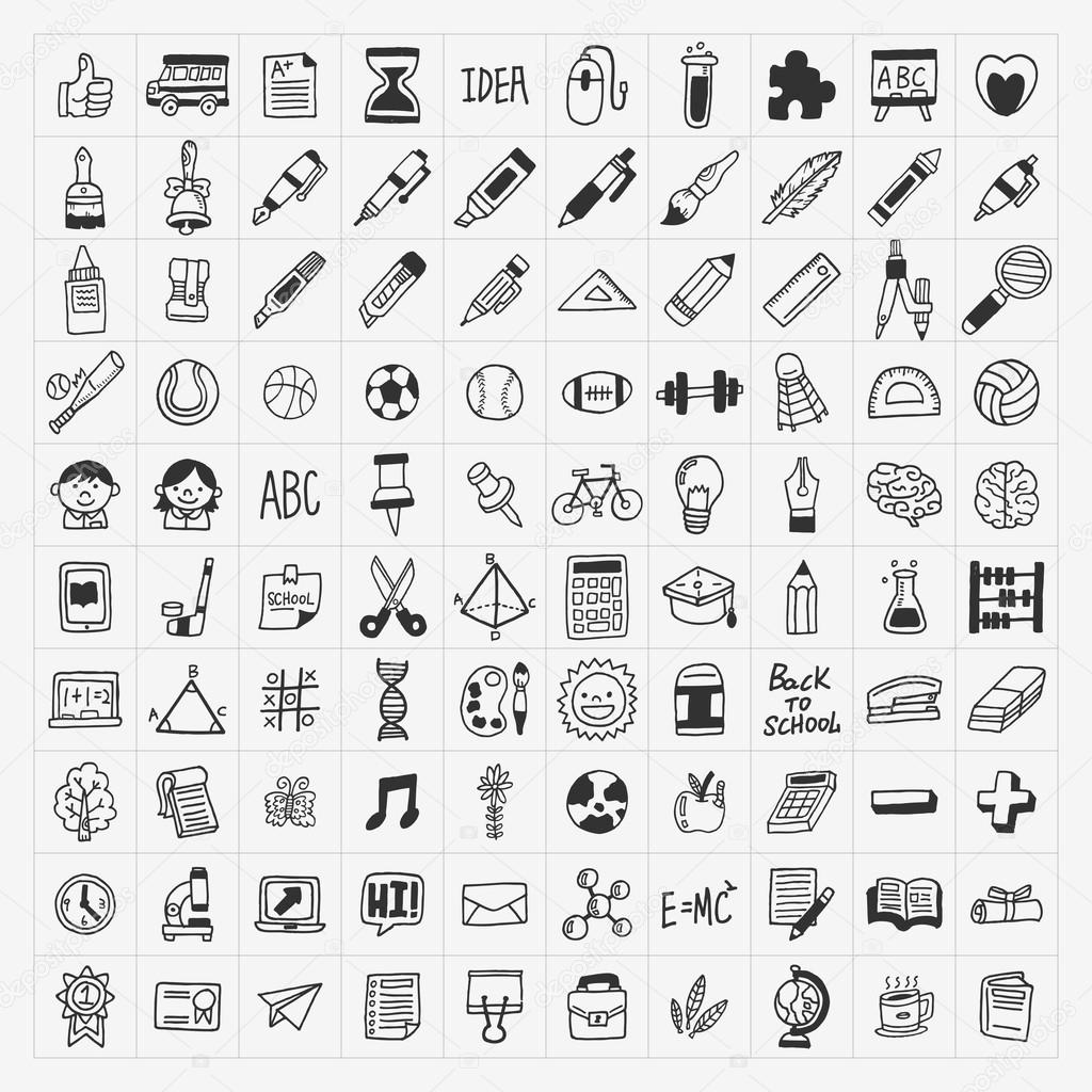 100 Back to School doodle hand-draw icon set