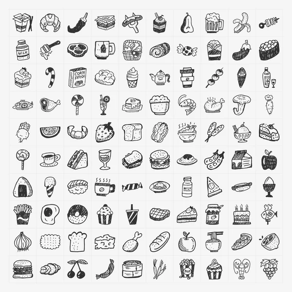 Doodle alimentos iconos conjunto Gráficos Vectoriales