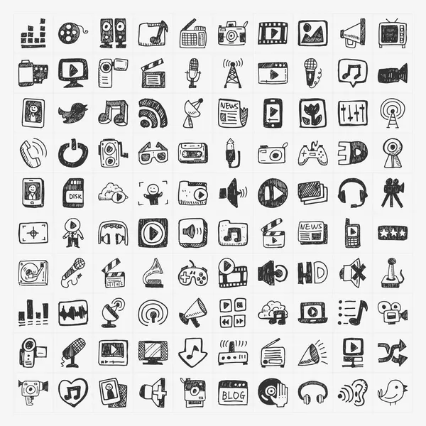 Doodle media icons set — Stock Vector