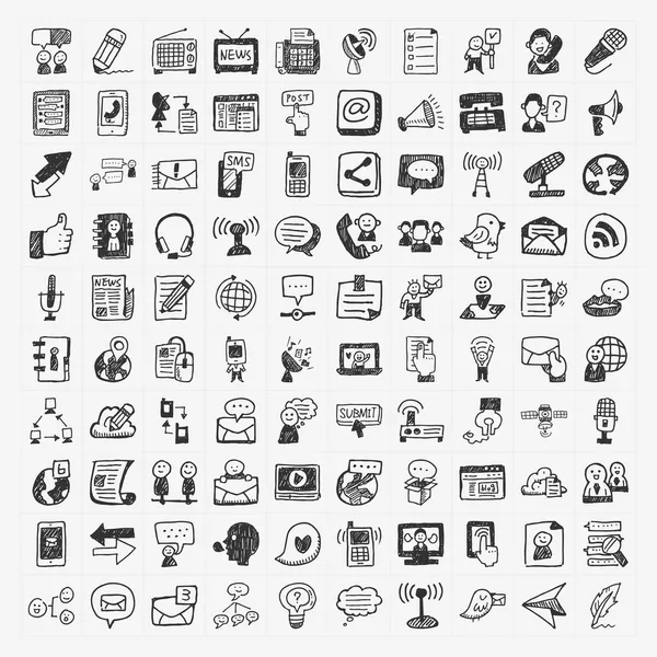 Conjunto de iconos de comunicación doodle — Vector de stock