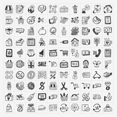 doodle shopping icons set