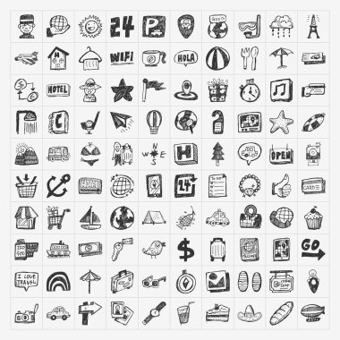 Doodle seyahat Icons set
