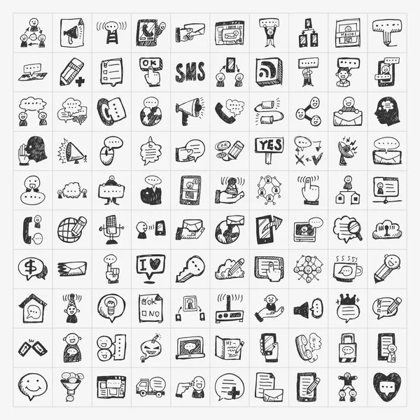 Conjunto de iconos de comunicación doodle — Vector de stock